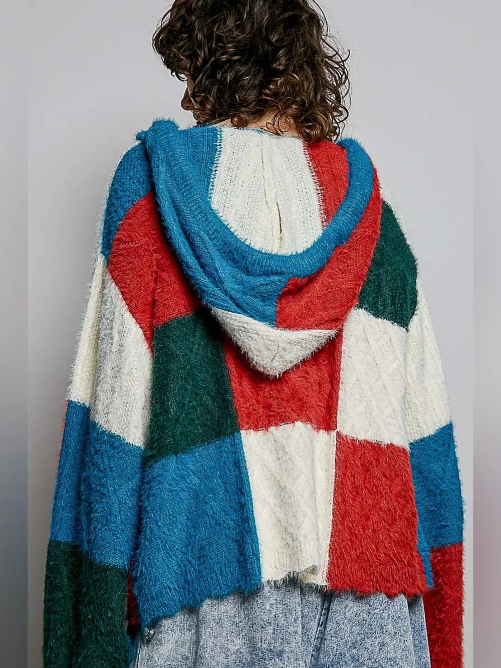POL “ Technicolor “ Cardigan Colorblock Colorful Sweater | Red + Blue